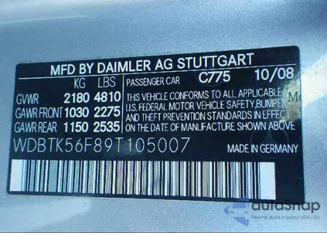 2009 Mercedes-Benz Clk350 z USA, uszkodzony, nr VIN WDBTK56F89T105007